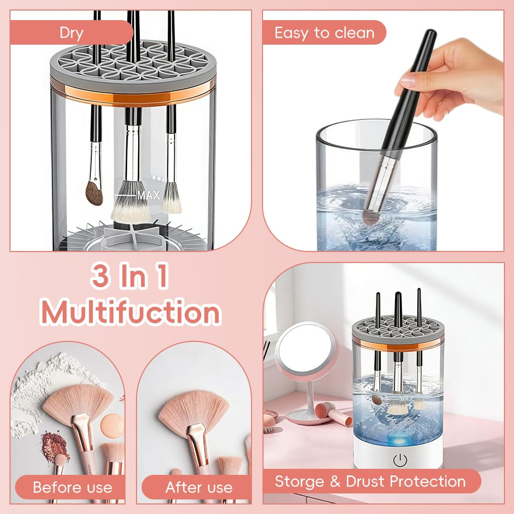 3 in 1 Electric Makeup Brush Cleaner Machine,Automatic Makeup Brush Cleaner Electric,Cleaning Tool,Cosmetic Brushes Cleaners,For Deep Cleaning (White)